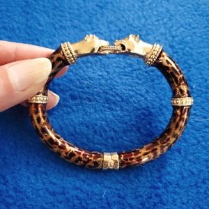 Panther head enamel hinge bangle